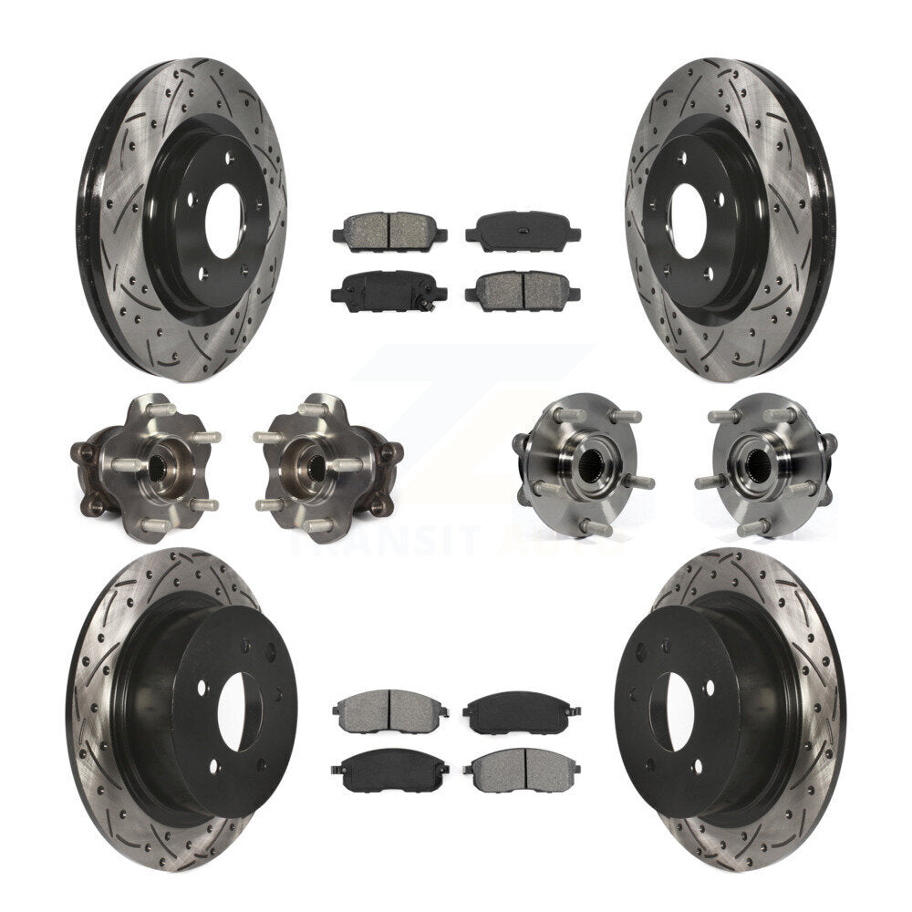 Hub Bearing Coated Disc Brake Rotor & Pads Front Rear Kit (10Pc) For Nissan Juke