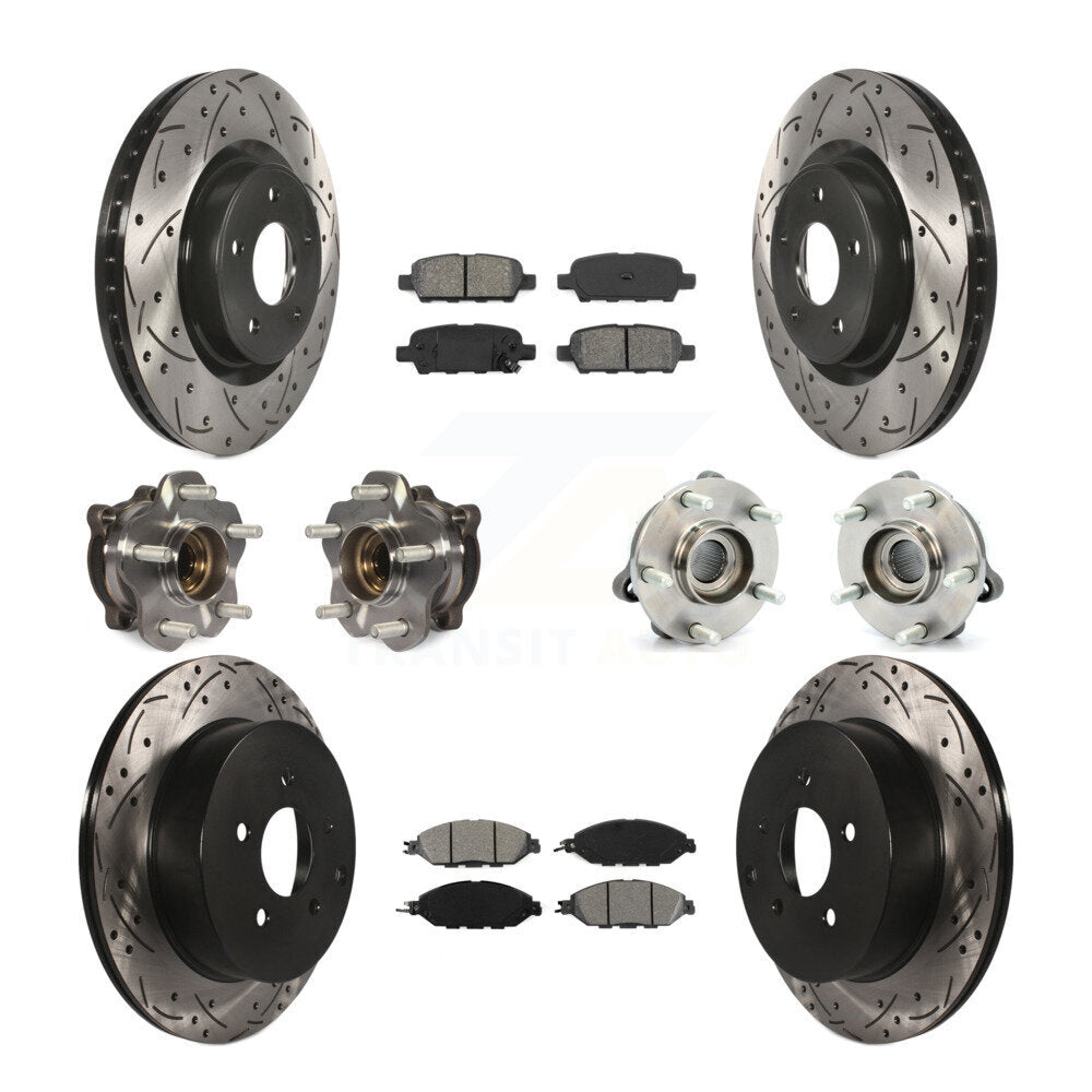 Hub Bearing Coated Brake Rotor & Pad Front Rear Kit (10Pc) For Nissan Pathfinder