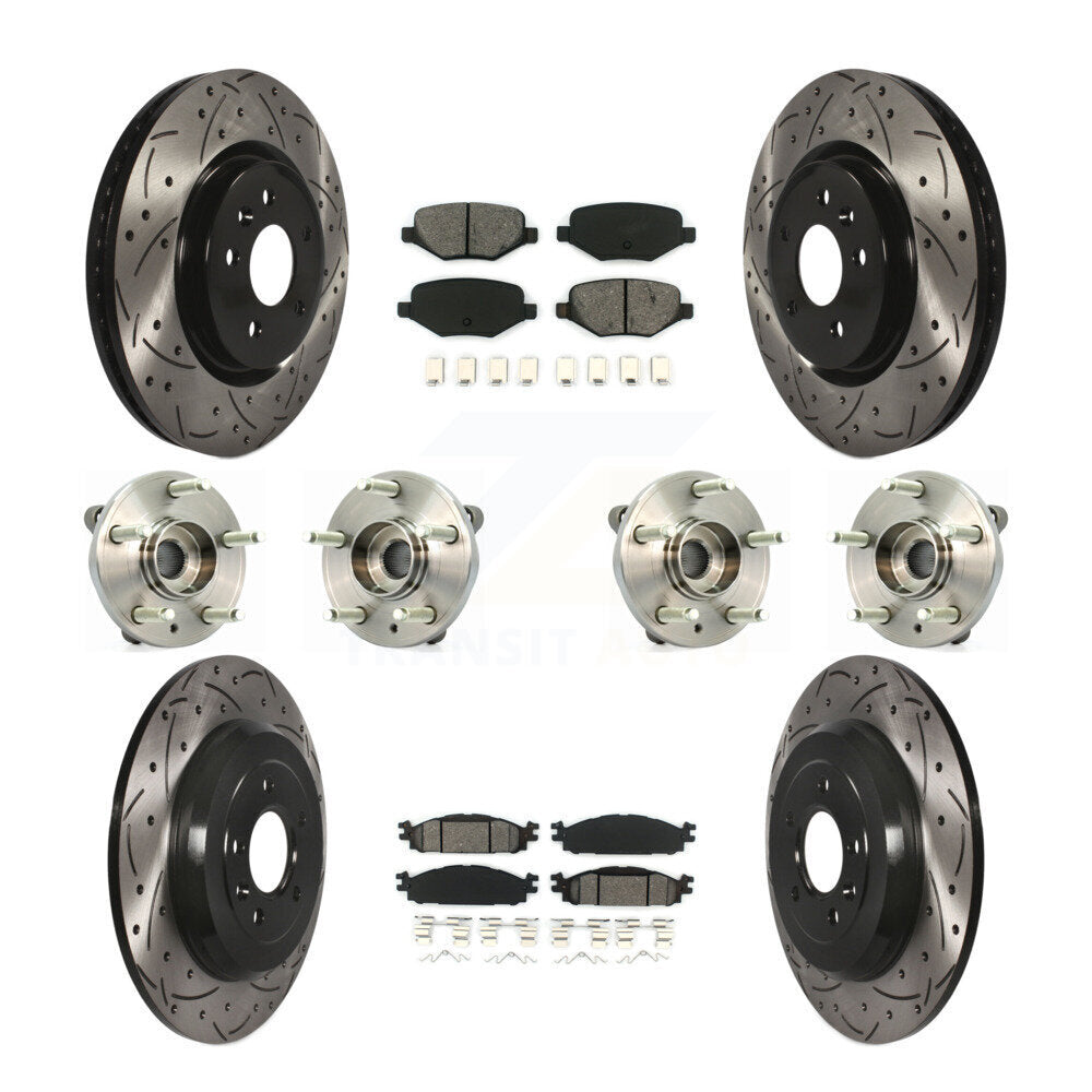 Hub Bearing Coat Brake Rotor Pads Front Rear Kit (10Pc) For Ford Flex Taurus MKT