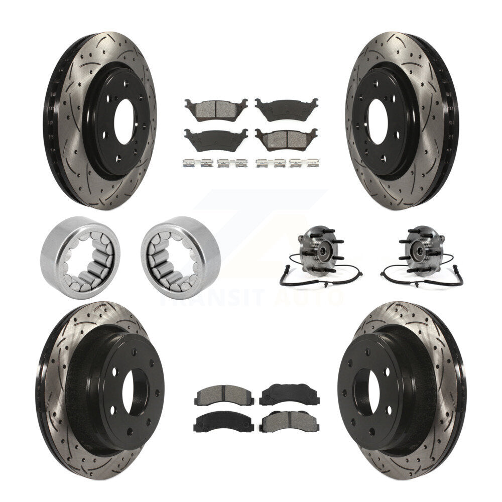 Hub Bearing Coated Brake Rotor Pad Shoe Front Rear Kit (10Pc) For Ford F-150 4WD