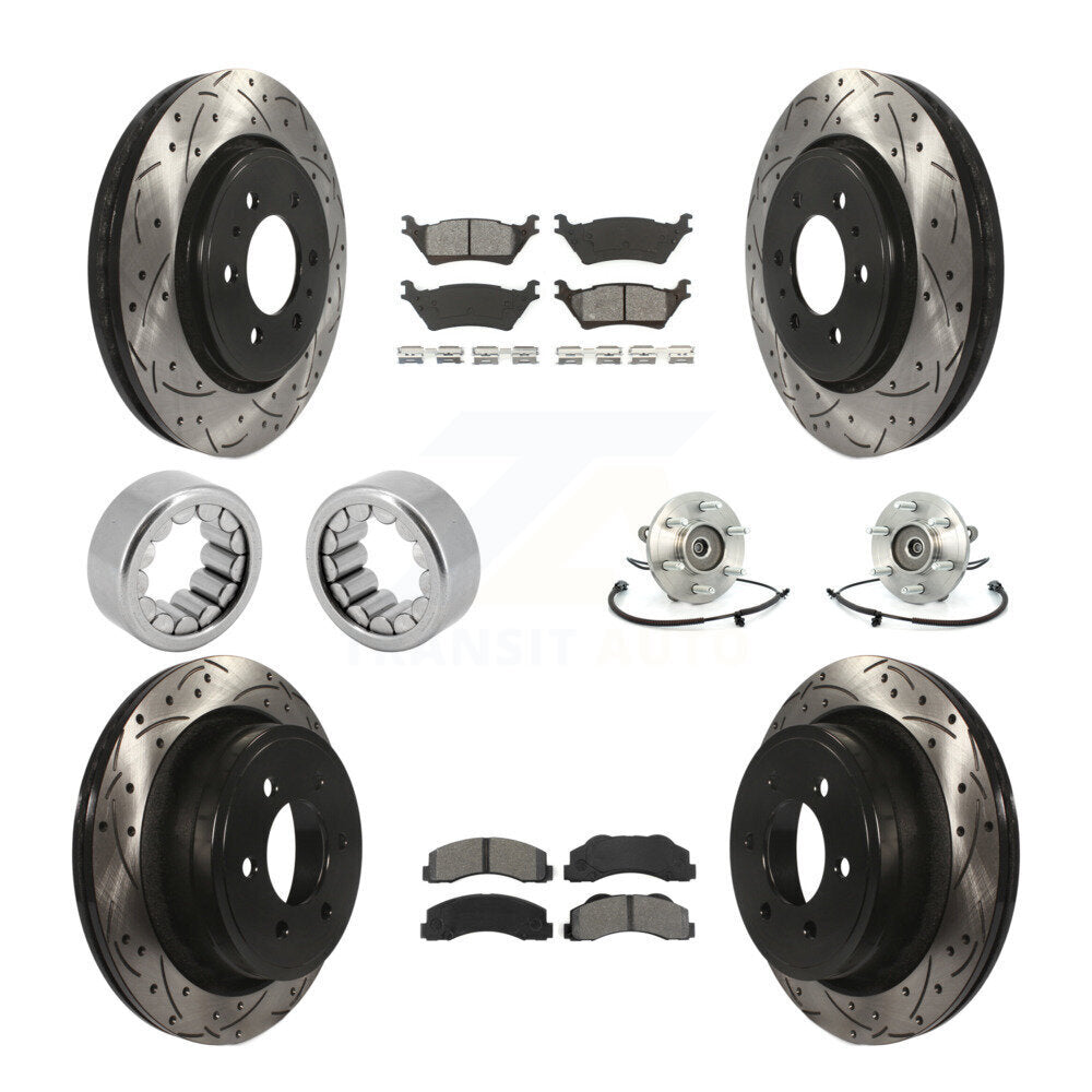 Hub Bearing Coated Brake Rotor Pad Shoe Front Rear Kit (10Pc) For Ford F-150 4WD