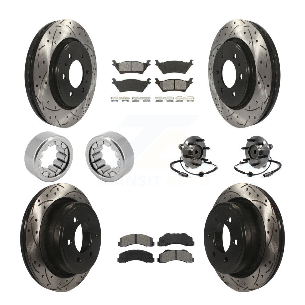 Hub Bearing Coated Brake Rotor Pad Shoe Front Rear Kit (10Pc) For Ford F-150 RWD