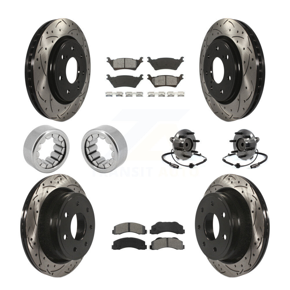 Hub Bearing Coated Brake Rotor Pad Shoe Front Rear Kit (10Pc) For Ford F-150 RWD