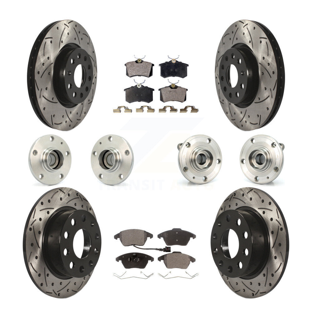 Hub Bearing Coated Brake Rotor & Pads Front Rear Kit (10Pc) For Volkswagen Jetta