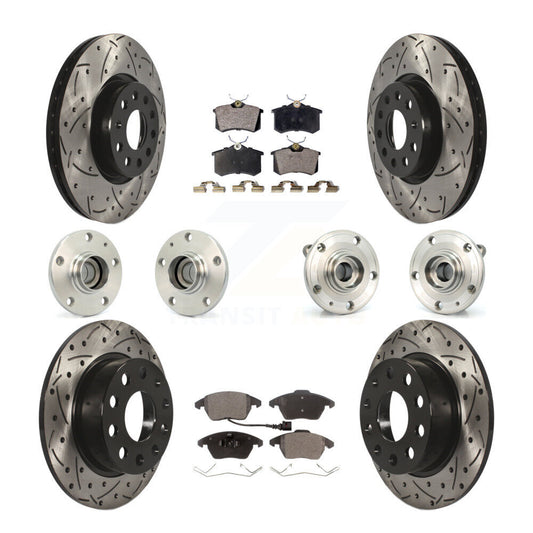 Hub Bearing Coated Brake Rotor & Pads Front Rear Kit (10Pc) For Volkswagen Jetta