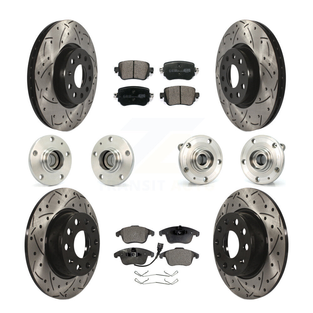 Hub Bearing Coated Brake Rotor & Pad Front Rear Kit (10Pc) For Volkswagen Passat