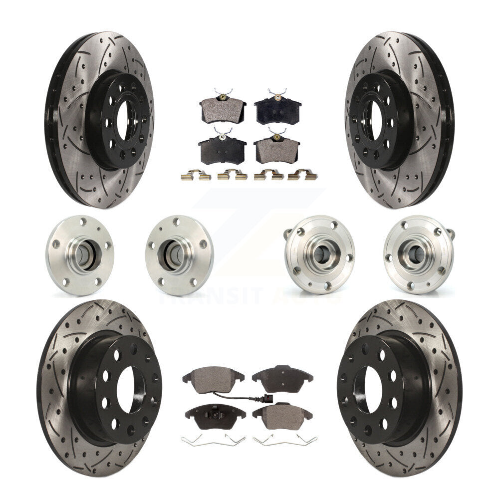 Hub Bearing Coated Brake Rotor & Pads Front Rear Kit (10Pc) For Volkswagen Jetta