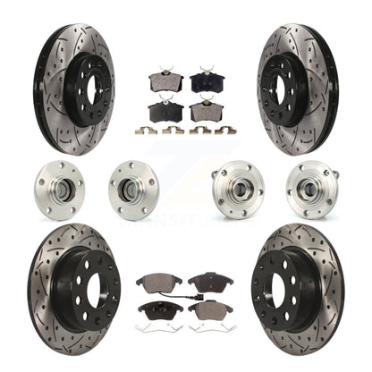 Hub Bearing Coated Brake Rotor & Pads Front Rear Kit (10Pc) For Volkswagen Jetta