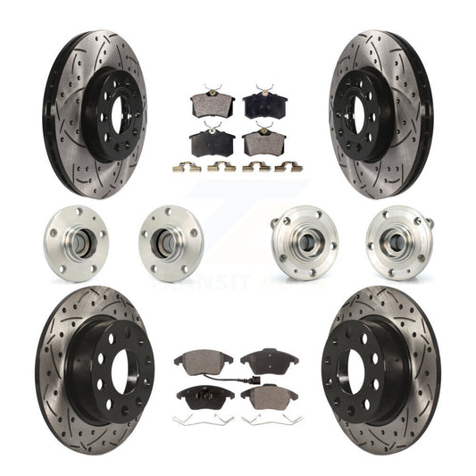 Hub Bearing Coated Brake Rotor & Pads Front Rear Kit (10Pc) For Volkswagen Jetta