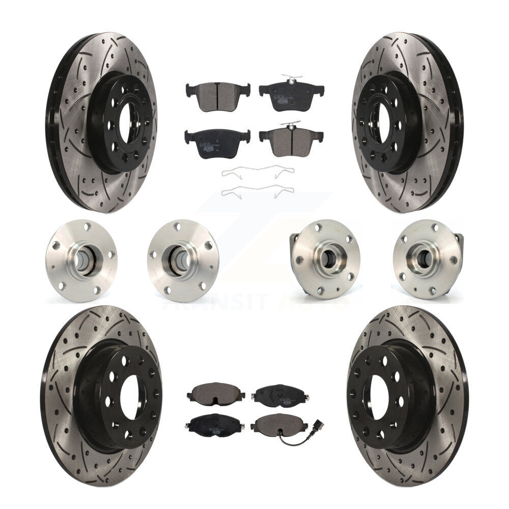 Hub Bearing Coated Brake Rotor & Pad Front Rear Kit (10Pc) For Volkswagen e-Golf