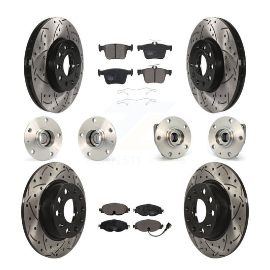 Hub Bearing Coated Brake Rotor & Pad Front Rear Kit (10Pc) For Volkswagen e-Golf