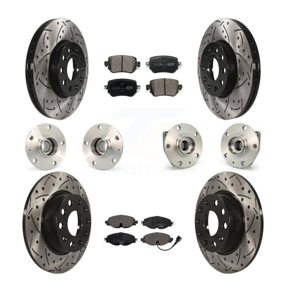 Hub Bearing Coated Brake Rotor And Pad Front Rear Kit (10Pc) For Volkswagen Golf