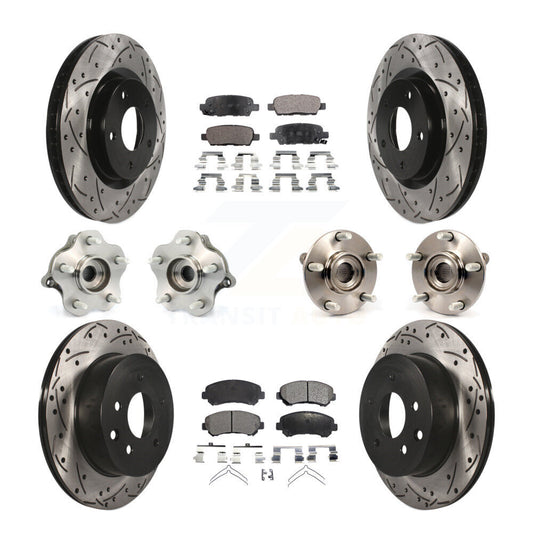 Hub Bearing Coated Brake Rotor & Pads Front Rear Kit (10Pc) For Nissan Rogue AWD