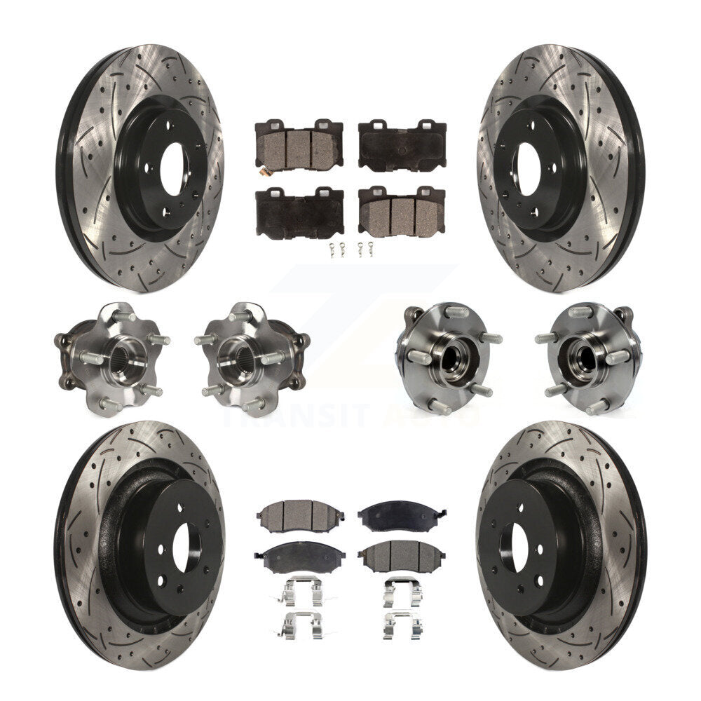 Hub Bearing Coated Disc Brake Rotor & Pads Front Rear Kit (10Pc) For Nissan 370Z