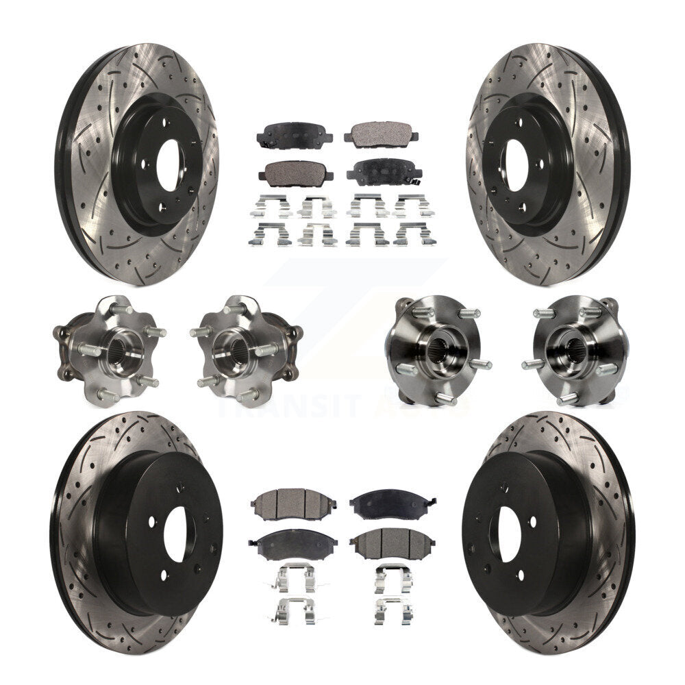 Hub Bearing Coated Brake Rotor & Pad Front Rear Kit (10Pc) For INFINITI QX70 AWD