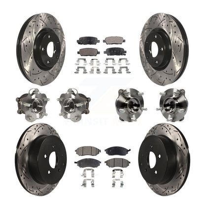 Hub Bearing Coated Brake Rotor & Pad Front Rear Kit (10Pc) For INFINITI QX70 AWD