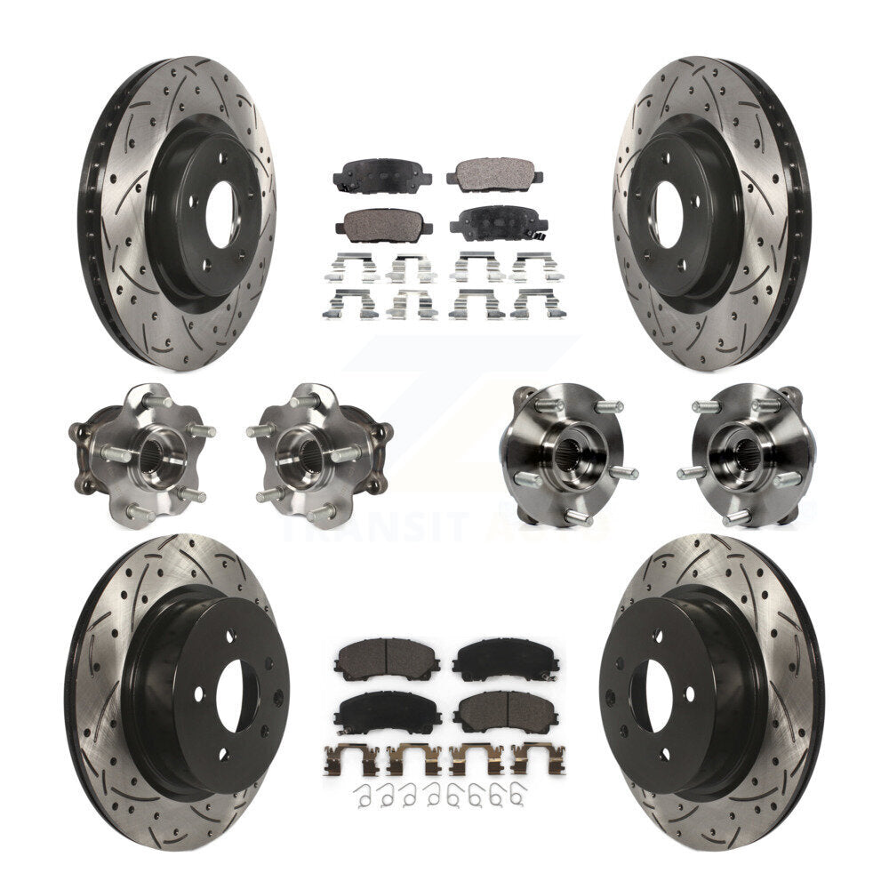 Hub Bearing Coated Brake Rotor & Pad Front Rear Kit (10Pc) For INFINITI QX50 AWD