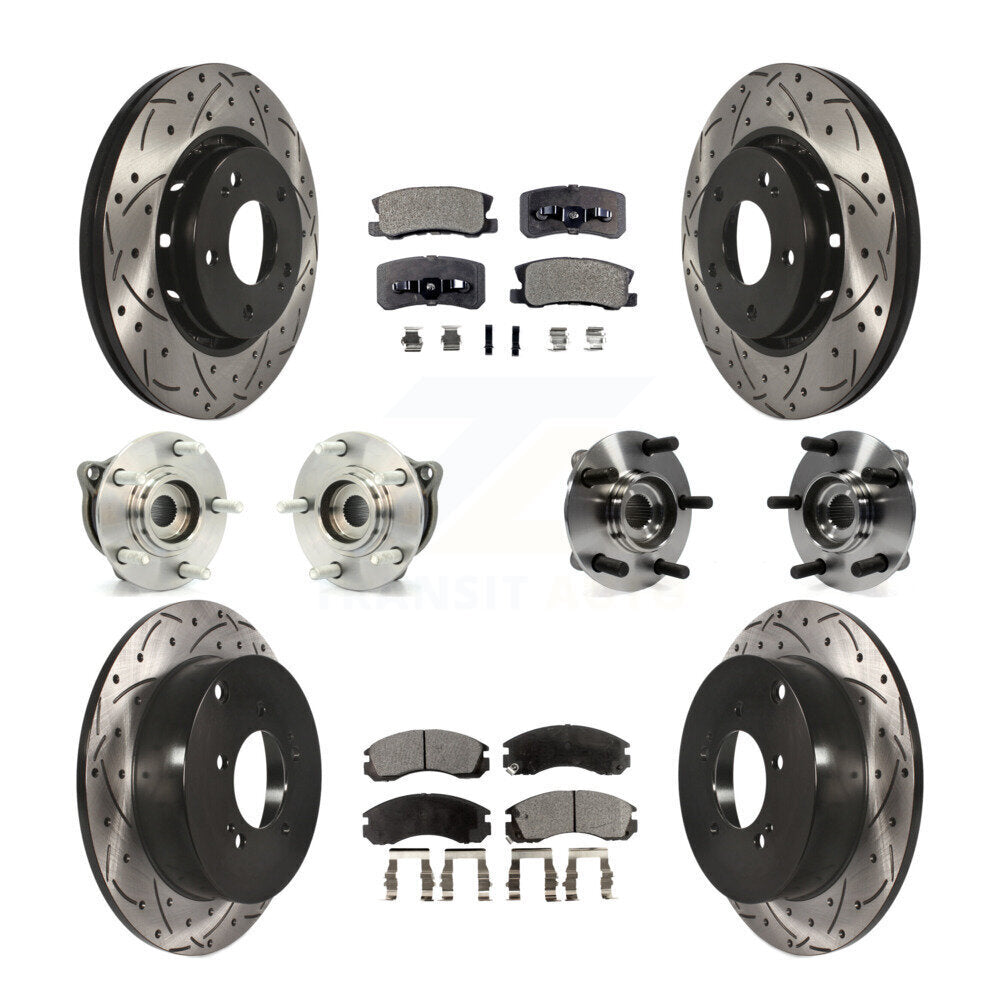 Hub Bearing Coated Brake Rotor & Pad Front Rear Kit (10Pc) For Mitsubishi Lancer