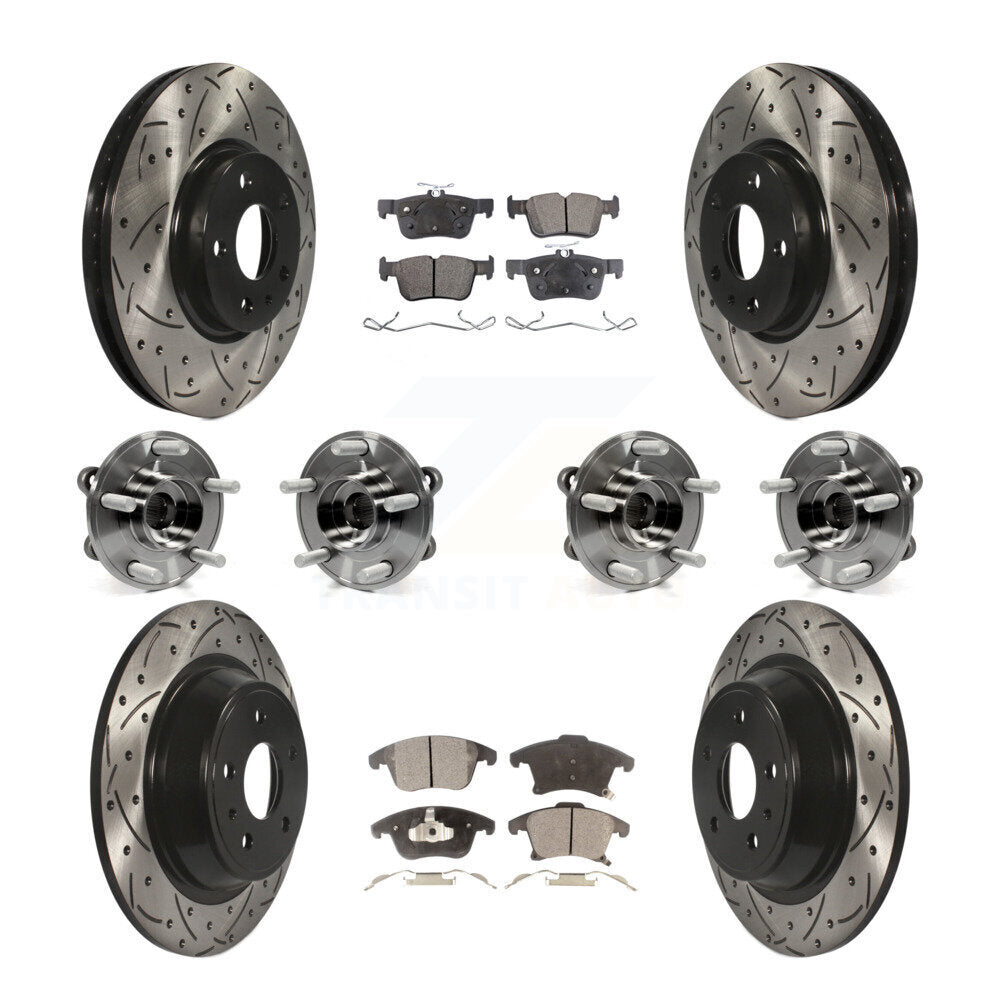 Hub Bearing Coated Disc Brake Rotor & Pads Front Rear Kit (10Pc) For Ford Fusion