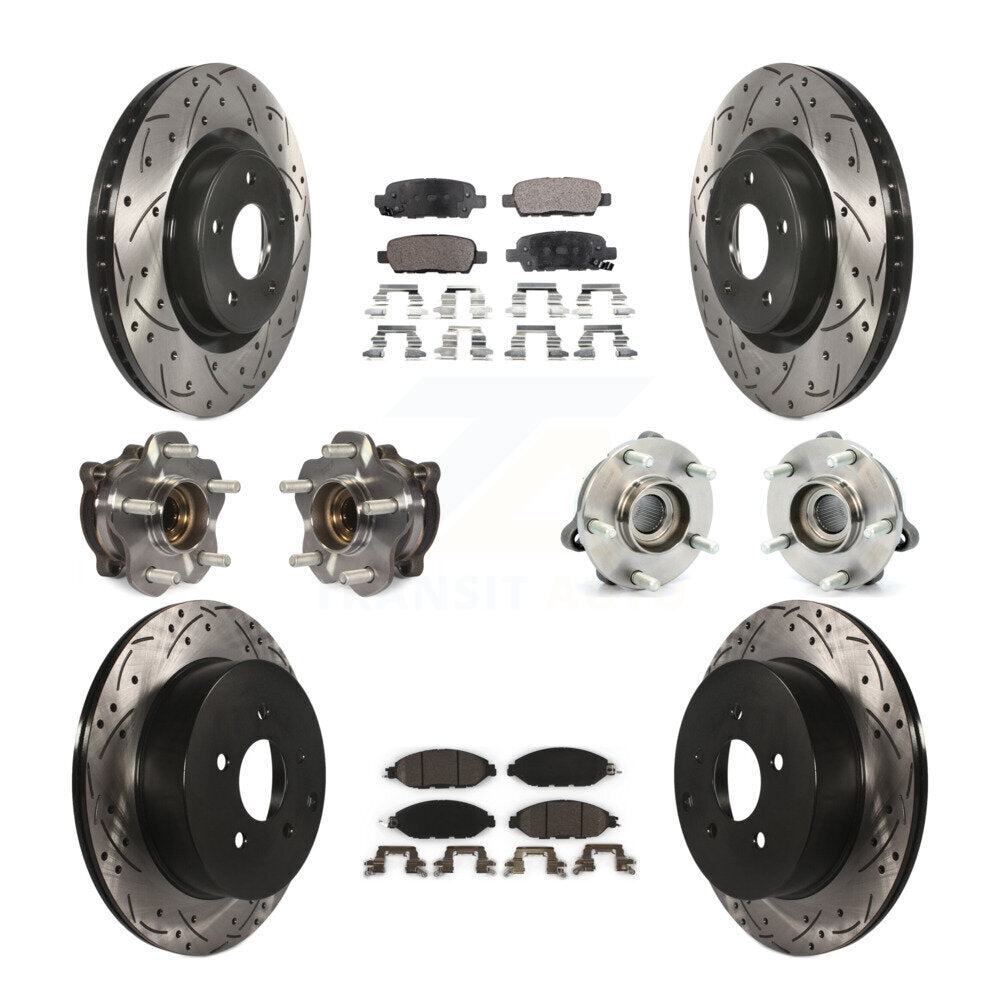 Hub Bearing Coated Brake Rotor & Pad Front Rear Kit (10Pc) For Nissan Pathfinder