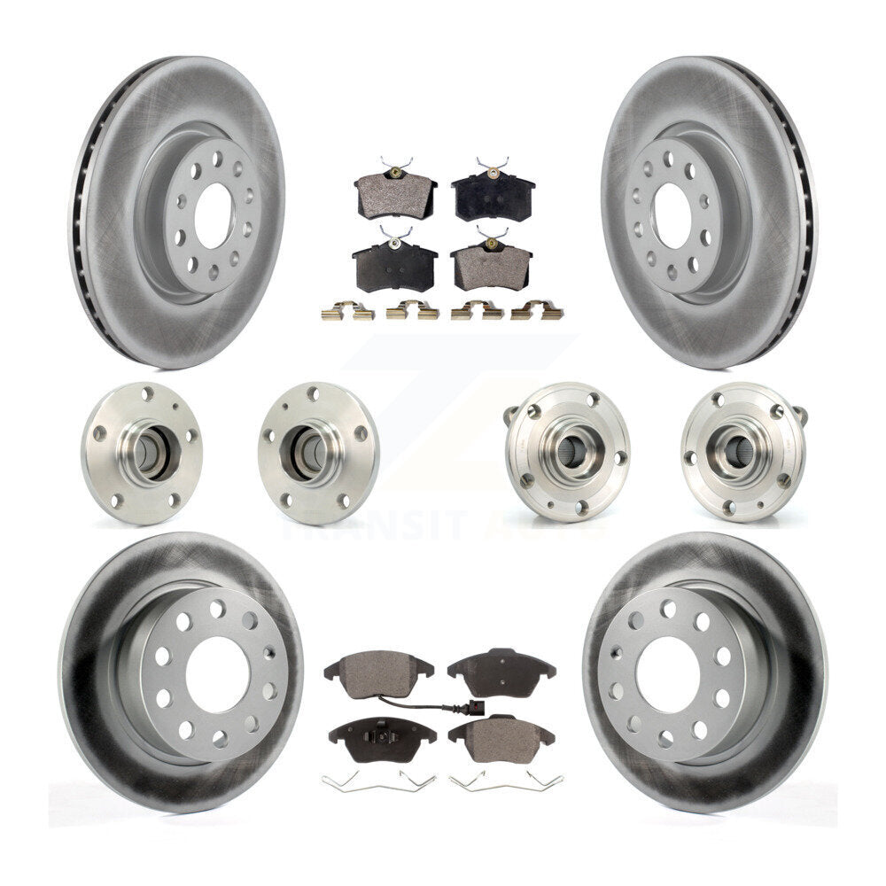 Hub Bearing Coated Brake Rotor & Pads Front Rear Kit (10Pc) For Volkswagen Jetta