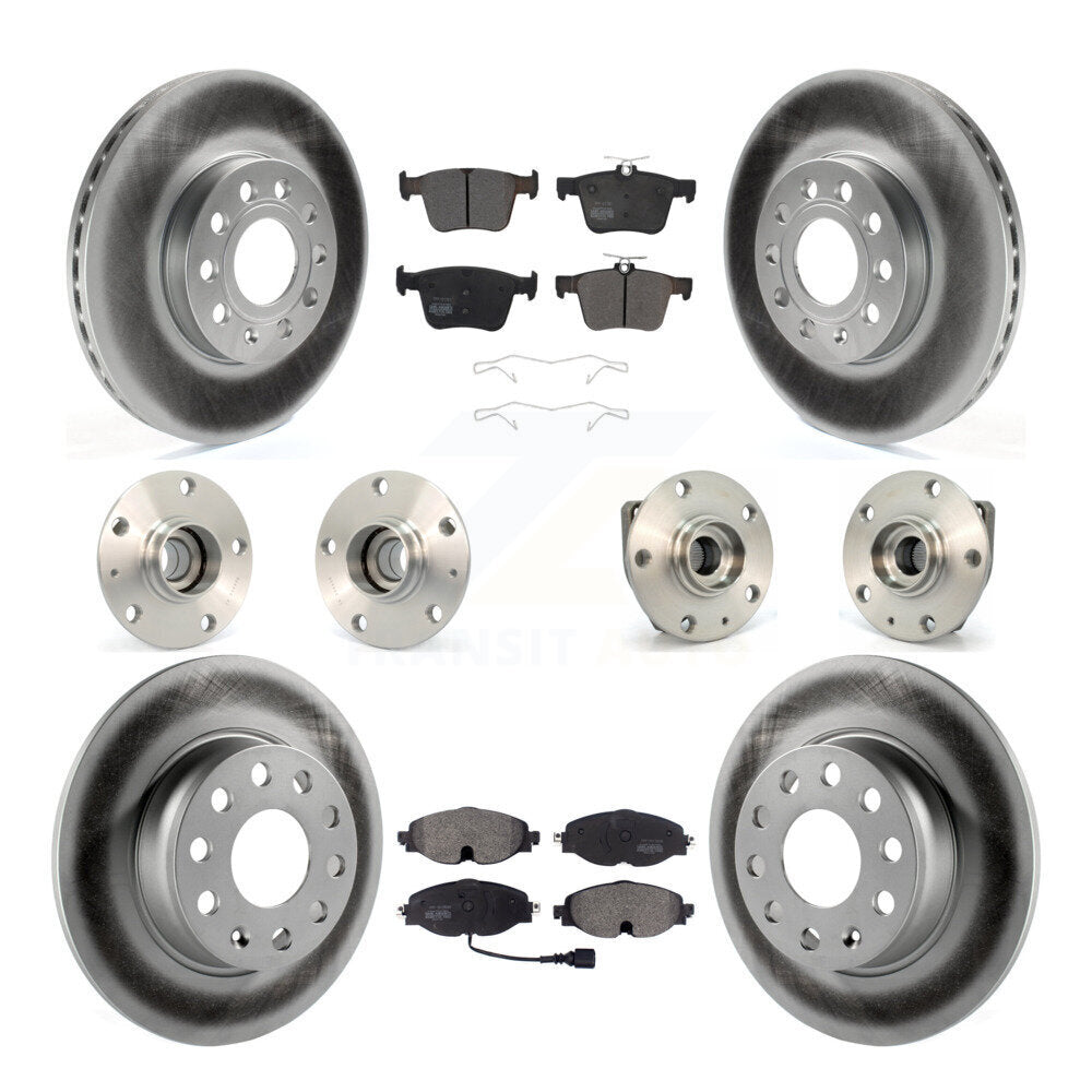 Hub Bearing Coated Brake Rotor & Pad Front Rear Kit (10Pc) For Volkswagen e-Golf