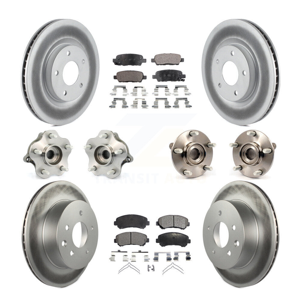 Hub Bearing Coated Brake Rotor & Pads Front Rear Kit (10Pc) For Nissan Rogue AWD