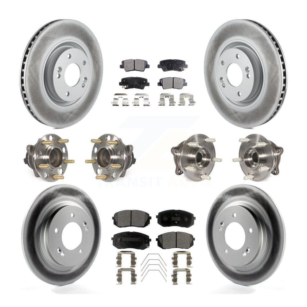 Hub Bearing Coated Disc Brake Rotor Pad Front Rear Kit (10Pc) For Hyundai Sonata