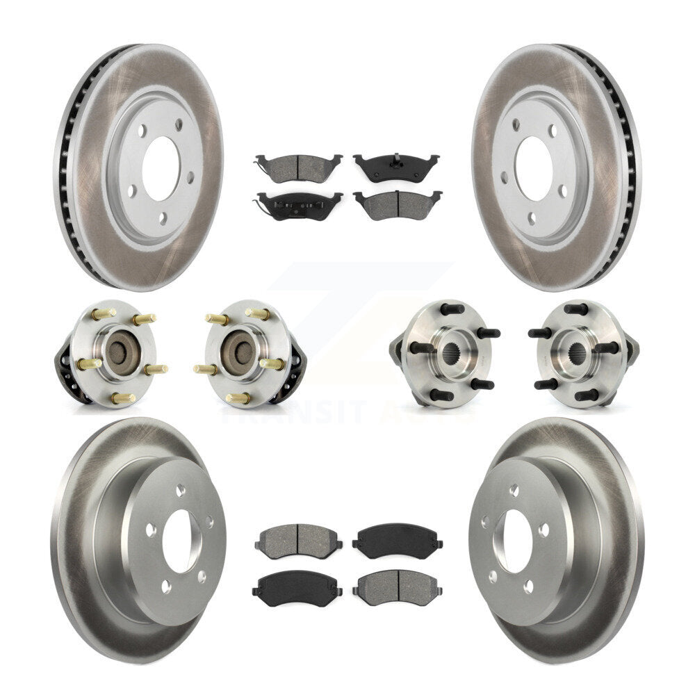 Hub Bearing Coated Brake Rotor & Pads Front Rear Kit (10Pc) For Chrysler Voyager