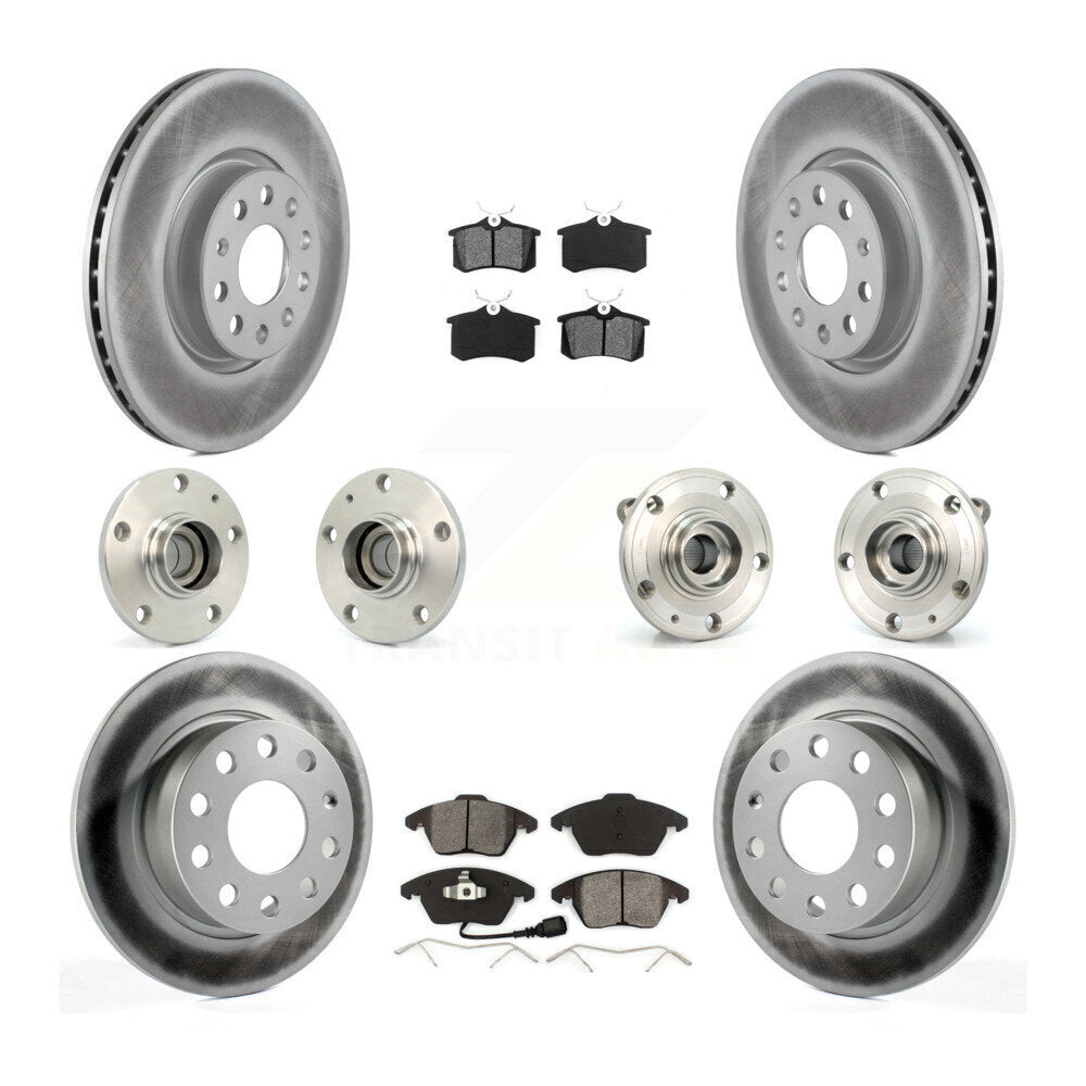 Hub Bearing Coated Brake Rotor & Pads Front Rear Kit (10Pc) For Volkswagen Jetta