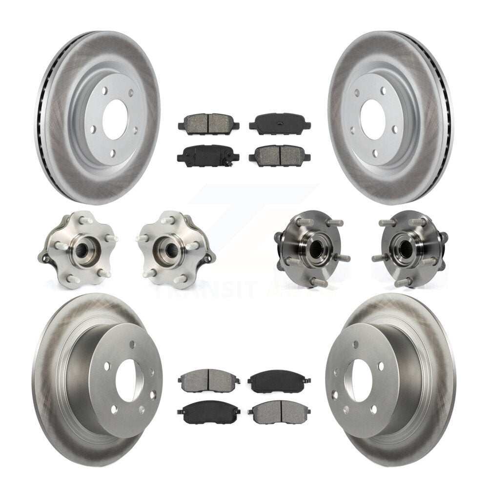 Hub Bearing Coated Disc Brake Rotor & Pads Front Rear Kit (10Pc) For Nissan Juke