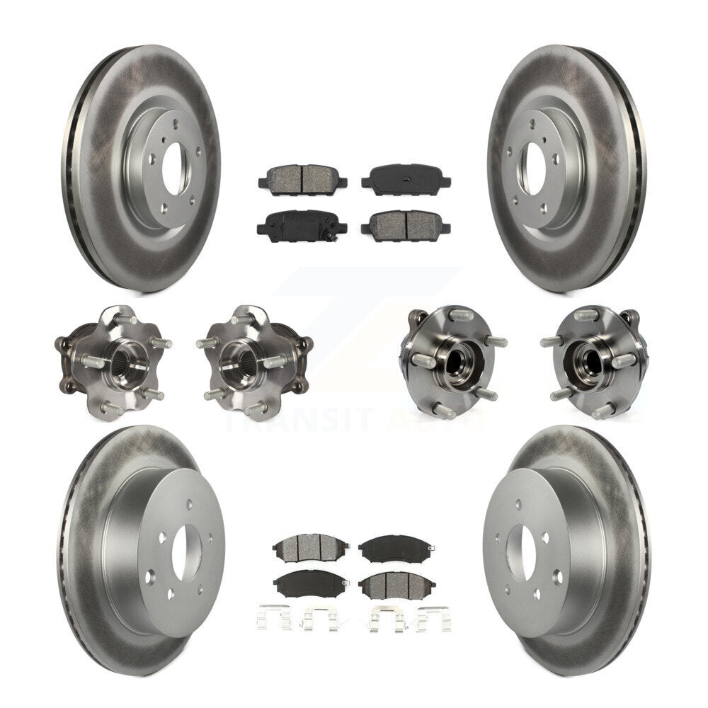 Hub Bearing Coated Brake Rotor & Pad Front Rear Kit (10Pc) For INFINITI QX70 RWD