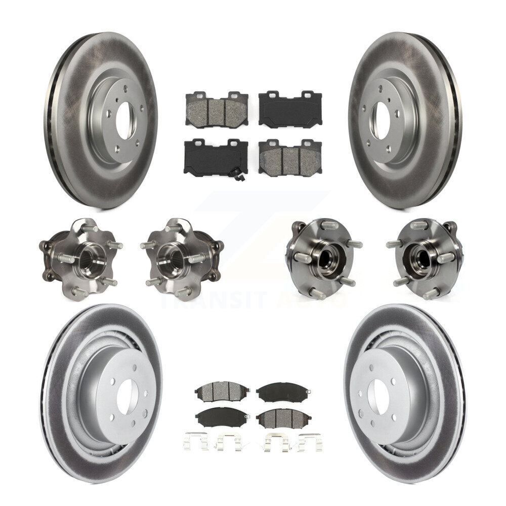 Hub Bearing Coated Disc Brake Rotor & Pads Front Rear Kit (10Pc) For Nissan 370Z