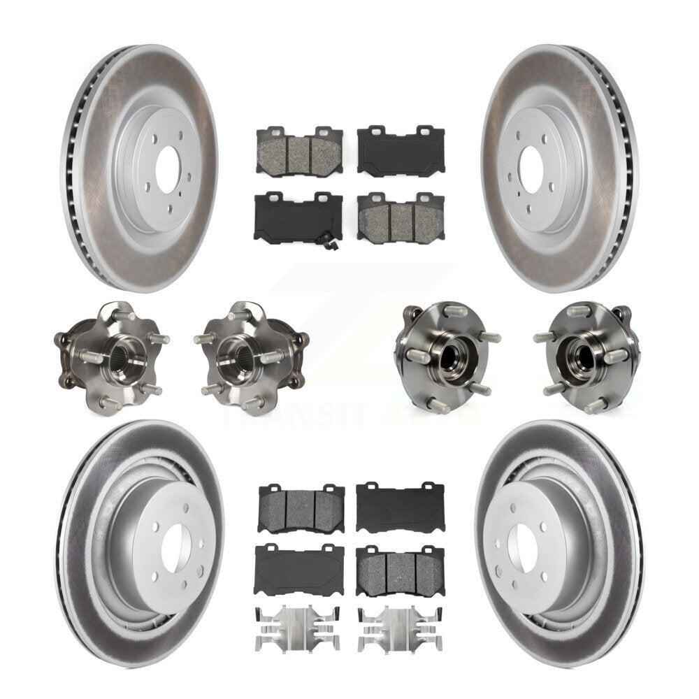 Hub Bearing Coated Brake Rotor & Pads Front Rear Kit (10Pc) For INFINITI G37 RWD
