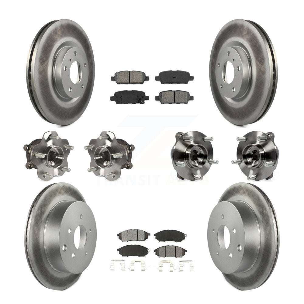 Hub Bearing Coated Brake Rotor & Pad Front Rear Kit (10Pc) For INFINITI QX70 AWD
