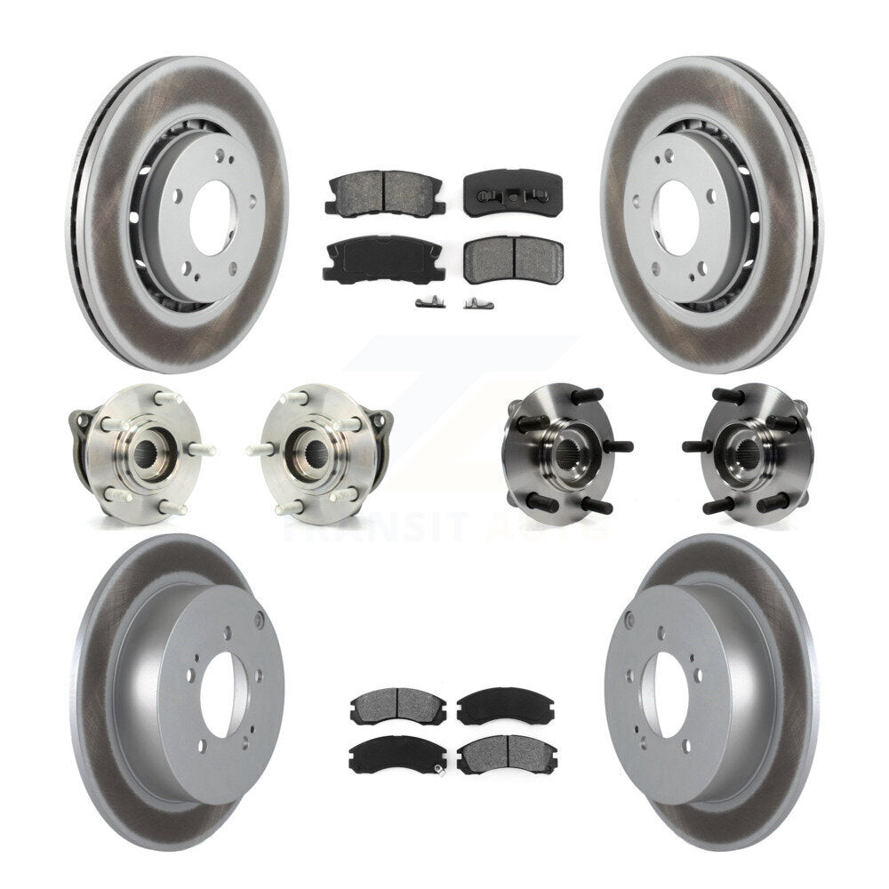 Hub Bearing Coated Brake Rotor & Pad Front Rear Kit (10Pc) For Mitsubishi Lancer
