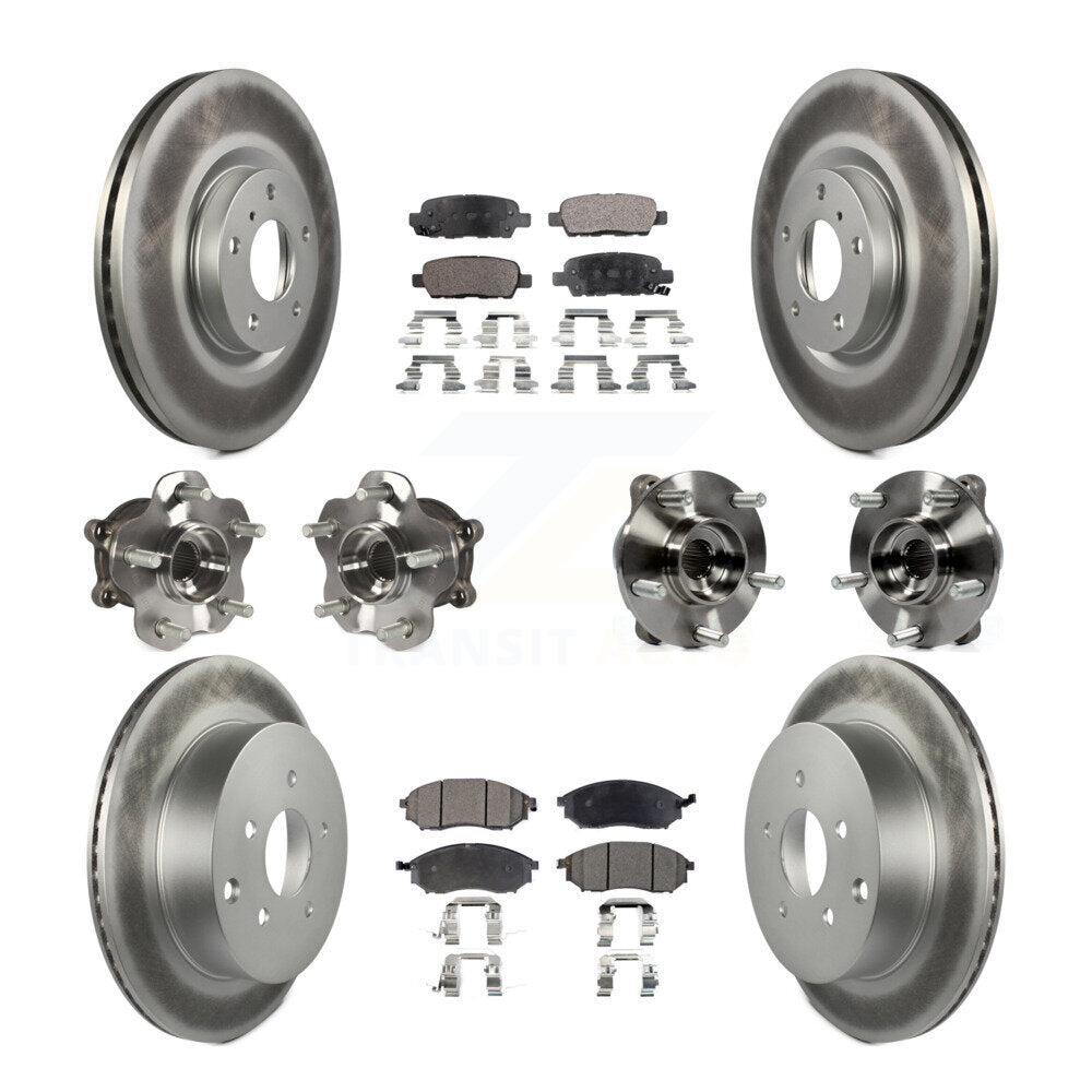 Hub Bearing Coated Brake Rotor & Pad Front Rear Kit (10Pc) For INFINITI QX70 AWD