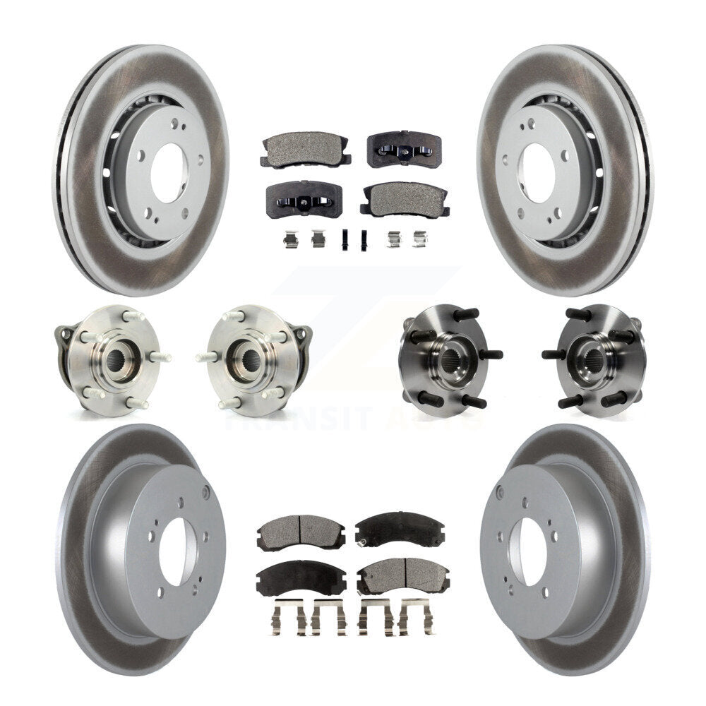 Hub Bearing Coated Brake Rotor & Pad Front Rear Kit (10Pc) For Mitsubishi Lancer