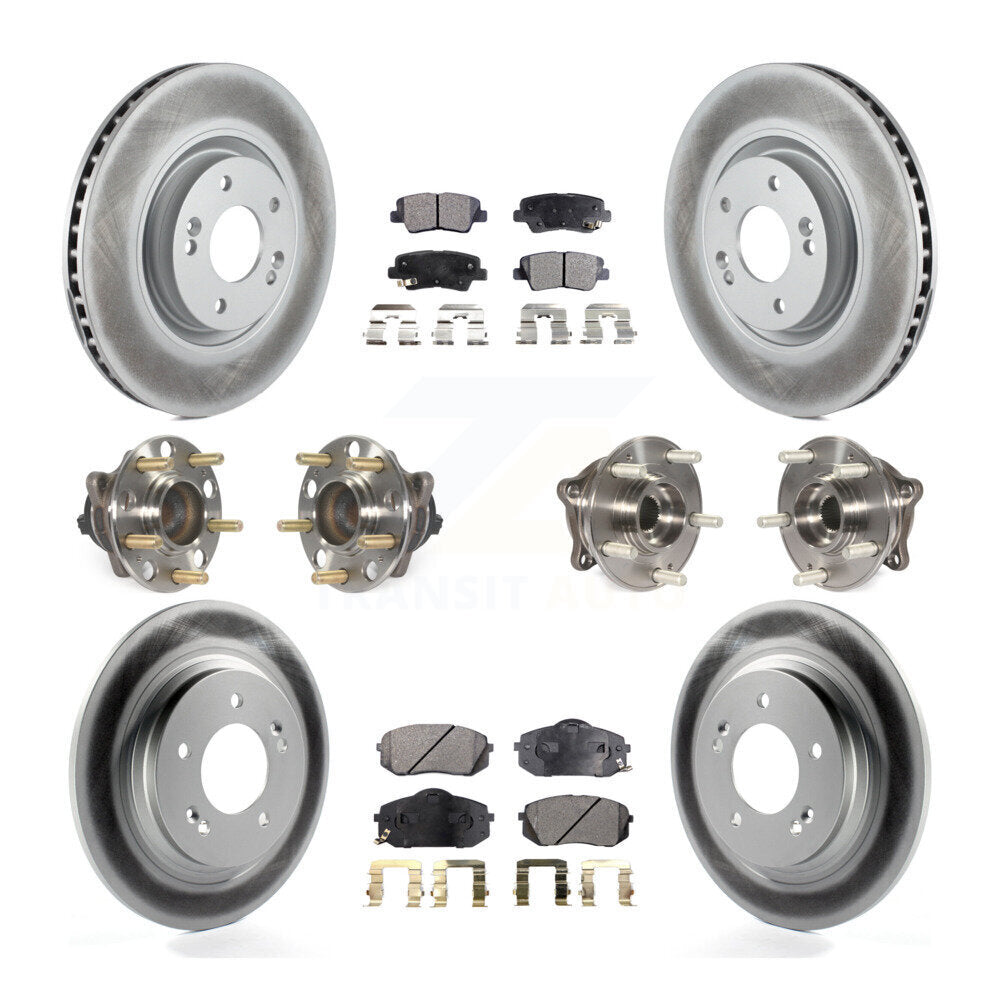 Hub Bearing Coated Disc Brake Rotor Pad Front Rear Kit (10Pc) For Hyundai Sonata