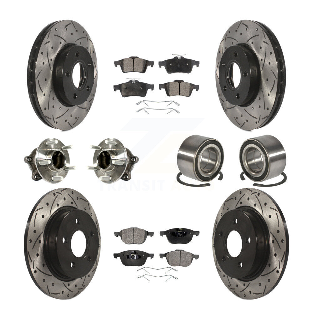Hub Bearing Coated Disc Brake Rotor And Pad Front Rear Kit (10Pc) For Ford Focus