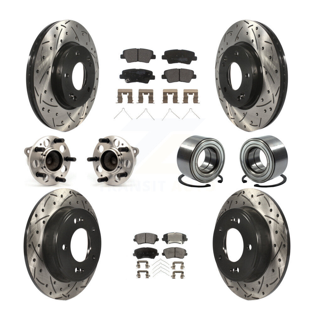 Hub Bearing Coat Brake Rotor Pads Front Rear Kit (10Pc) For Kia Forte Hyundai GT