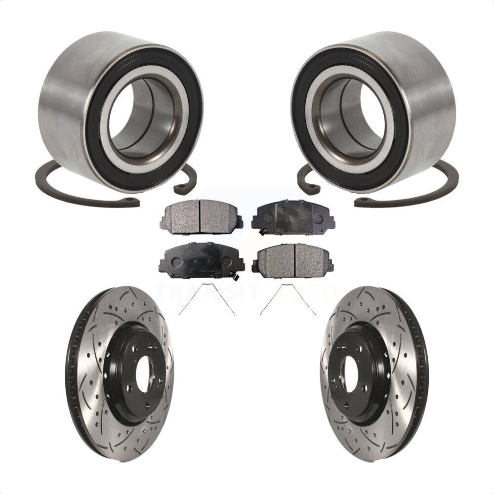 Wheel Bearing Drilled Slot Brake Rotor & Pad Front Kit For Honda Civic Acura ILX