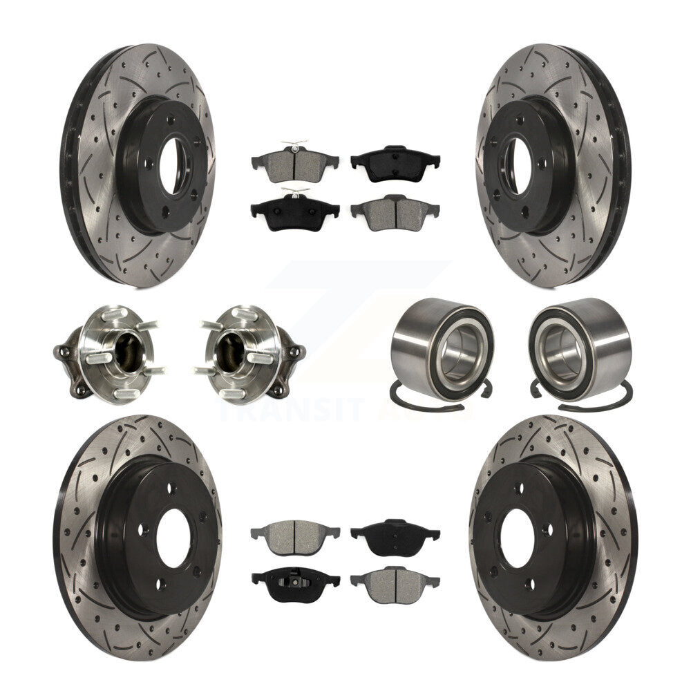 Hub Bearing Coated Disc Brake Rotor And Pad Front Rear Kit (10Pc) For Ford Focus