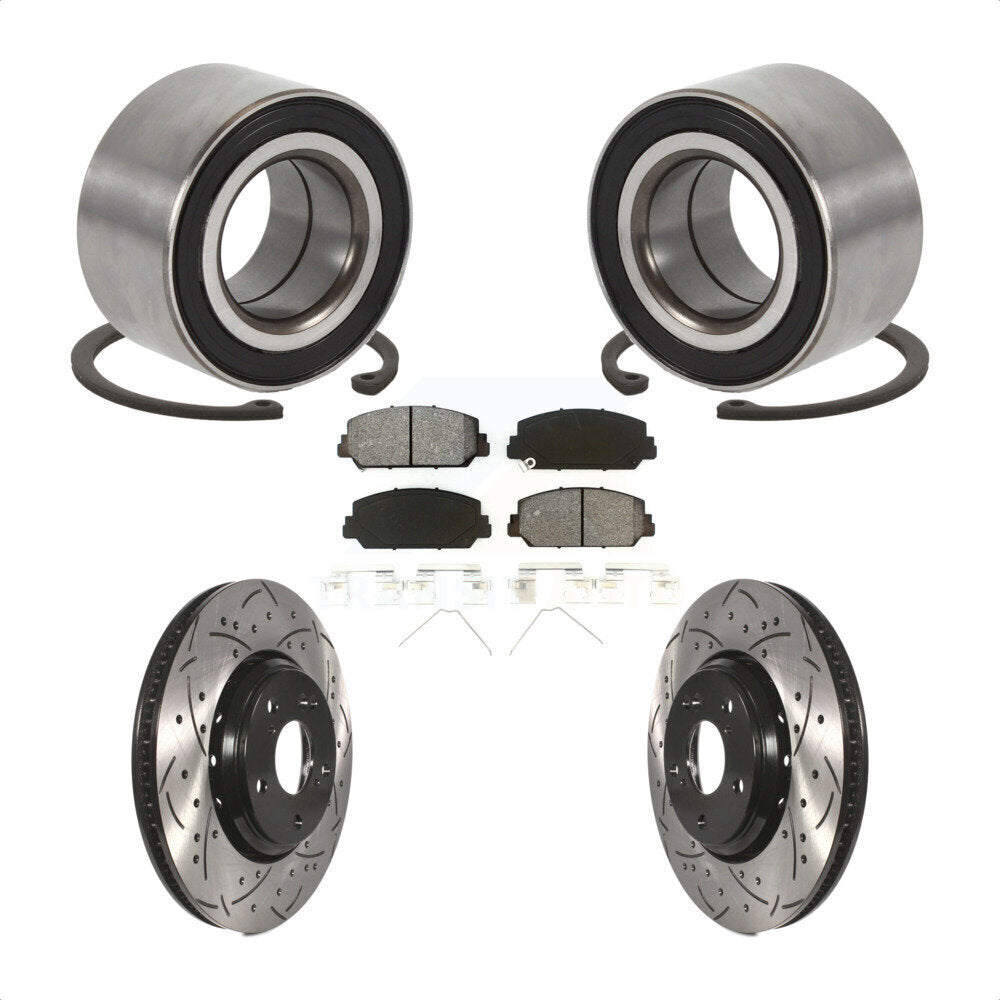 Wheel Bearing Drilled Slot Brake Rotor & Pad Front Kit For Honda Civic Acura ILX