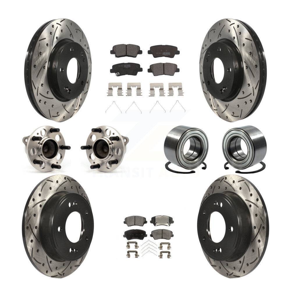 Hub Bearing Coat Brake Rotor Pads Front Rear Kit (10Pc) For Kia Forte Hyundai GT
