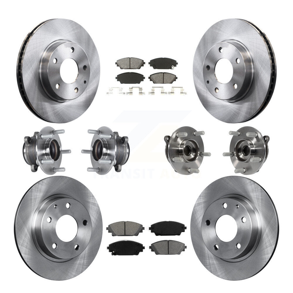 Hub Bearings Disc Brake Rotors And Pads Front Rear Kit (10Pc) For Mazda 3 Sport