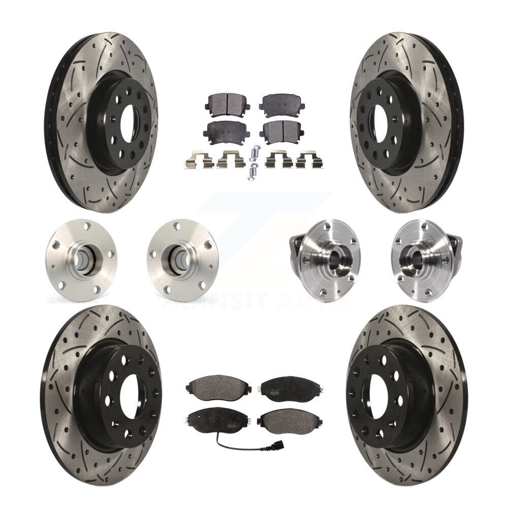 Hub Bearing Coated Disc Brake Rotor Pad Front Rear Kit (10Pc) For Volkswagen GTI