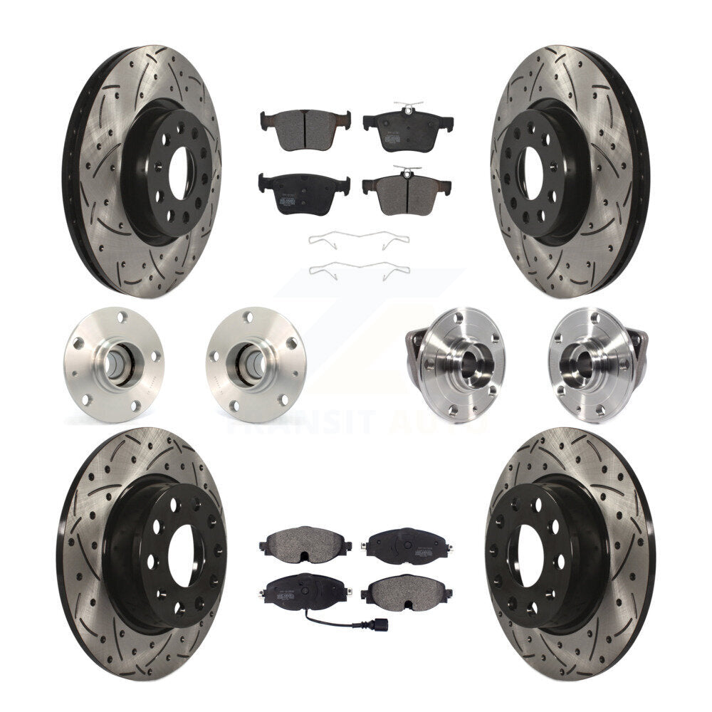 Hub Bearing Coated Brake Rotor & Pad Front Rear Kit (10Pc) For Audi A3 Sportback