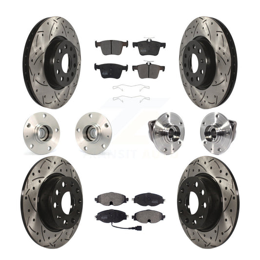 Hub Bearing Coated Brake Rotor & Pad Front Rear Kit (10Pc) For Audi A3 Sportback