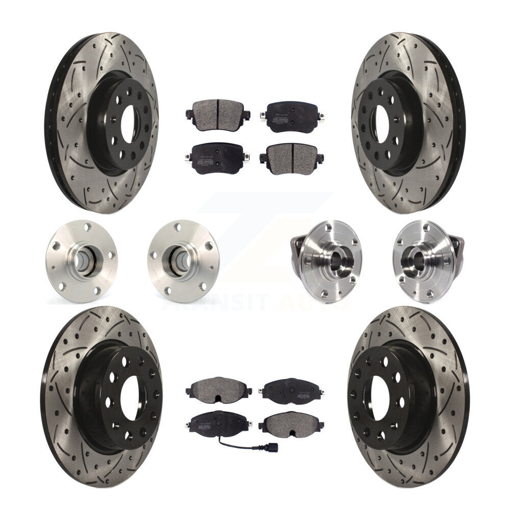 Hub Bearing Coated Disc Brake Rotor Pad Front Rear Kit (10Pc) For Volkswagen GTI